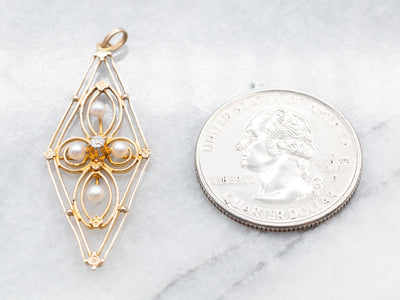 Vintage Diamond and Seed Pearl Lavalier Pendant