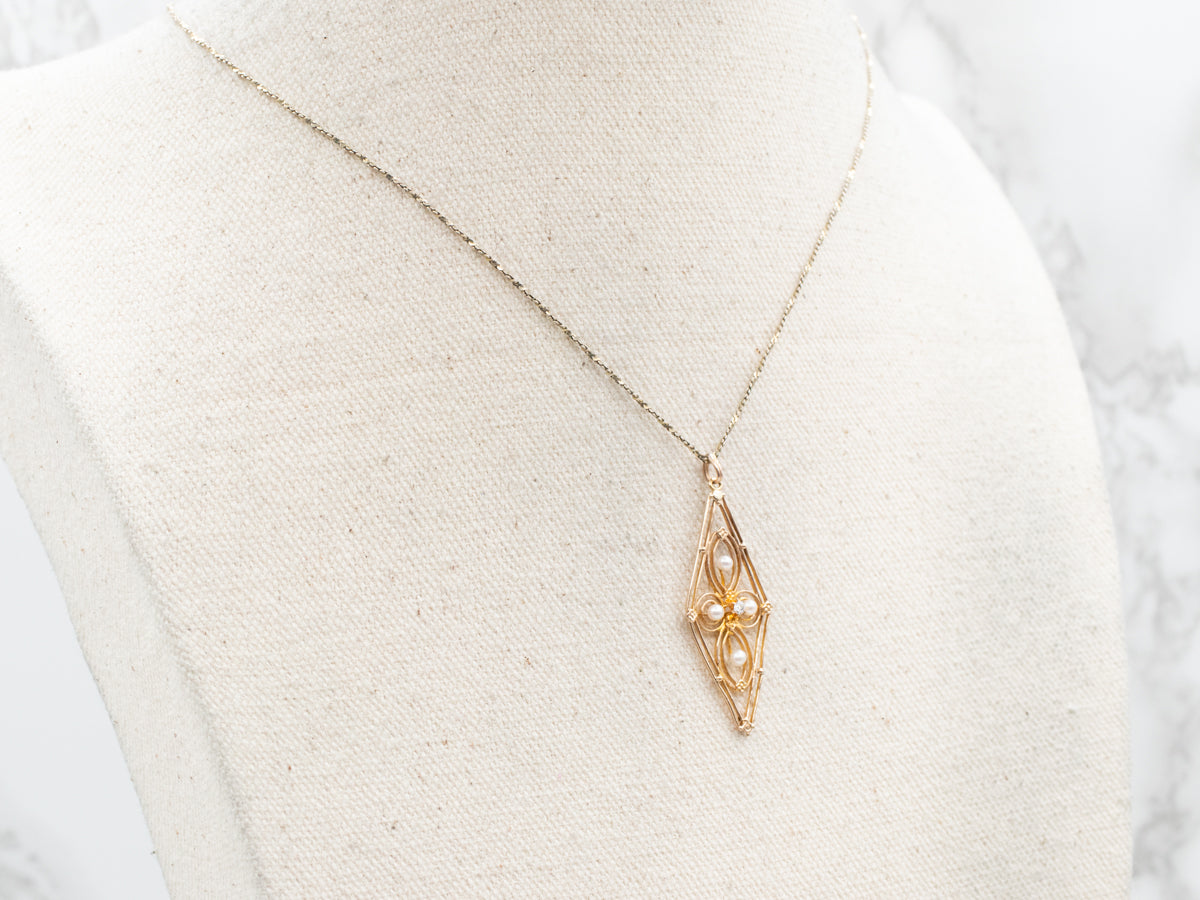 Vintage Diamond and Seed Pearl Lavalier Pendant