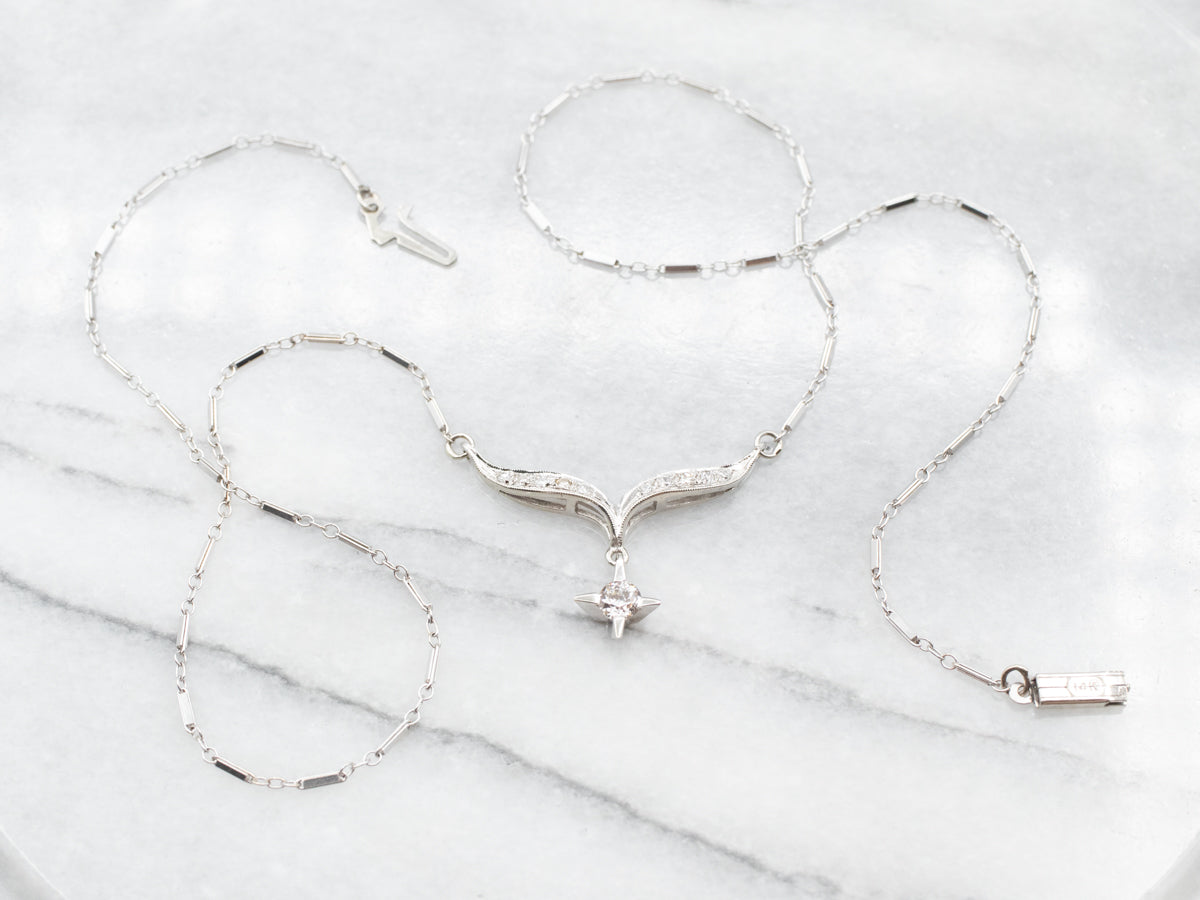 European Cut Diamond Encrusted Pendant Necklace