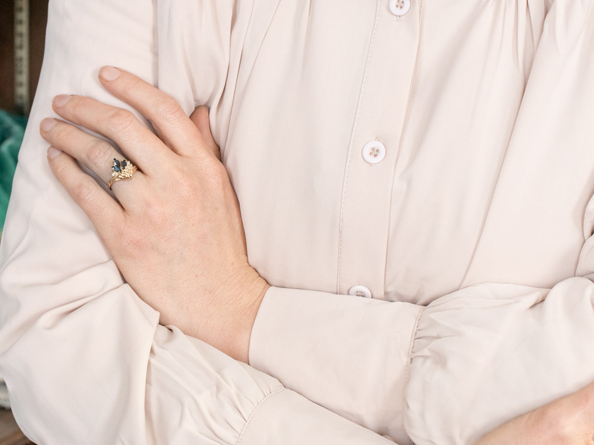Three Stone Marquise Cut Sapphire and Diamond Cocktail Ring