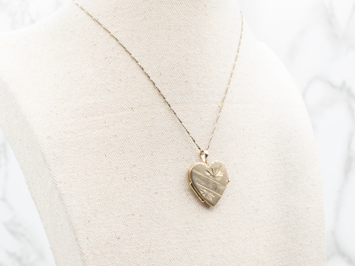 Vintage Engraved Gold Heart Locket