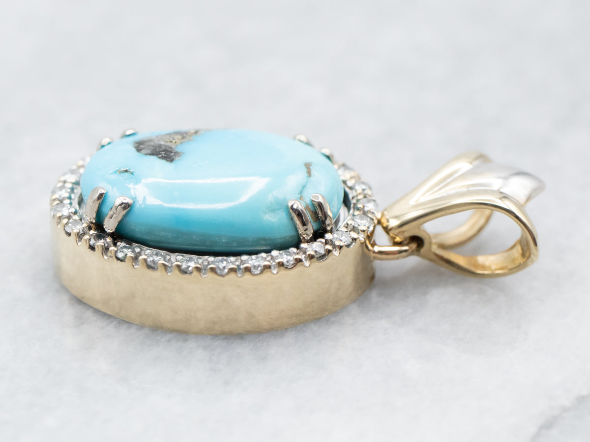 Turquoise and Diamond Halo Pendant