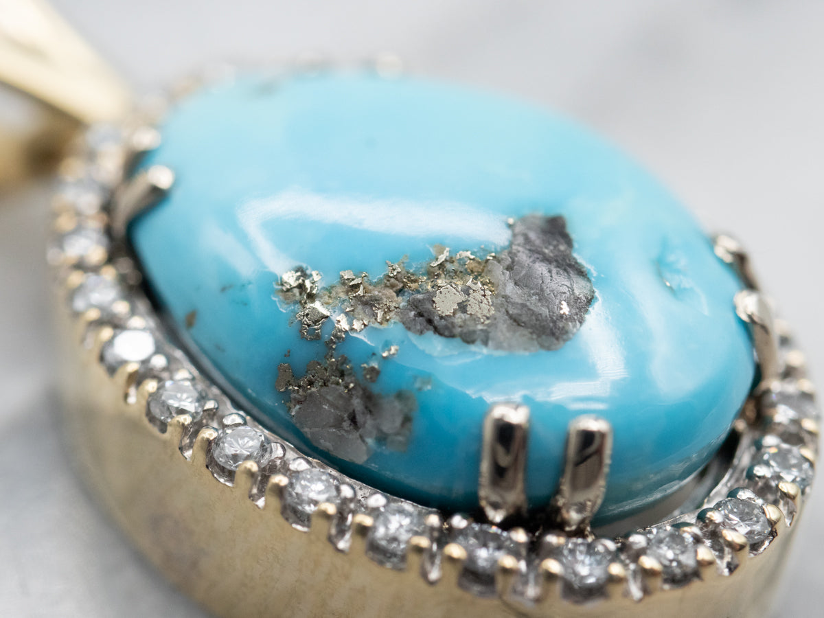 Turquoise and Diamond Halo Pendant