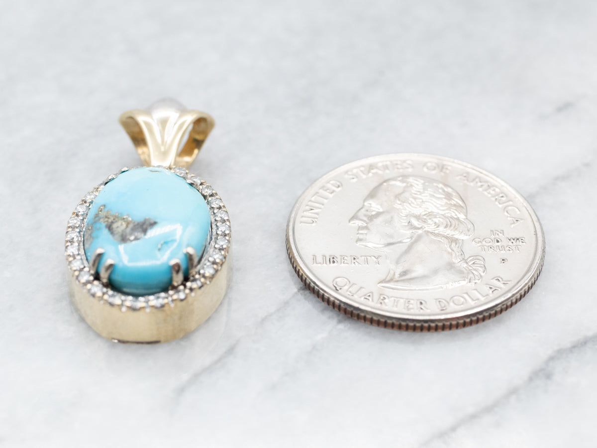 Turquoise and Diamond Halo Pendant