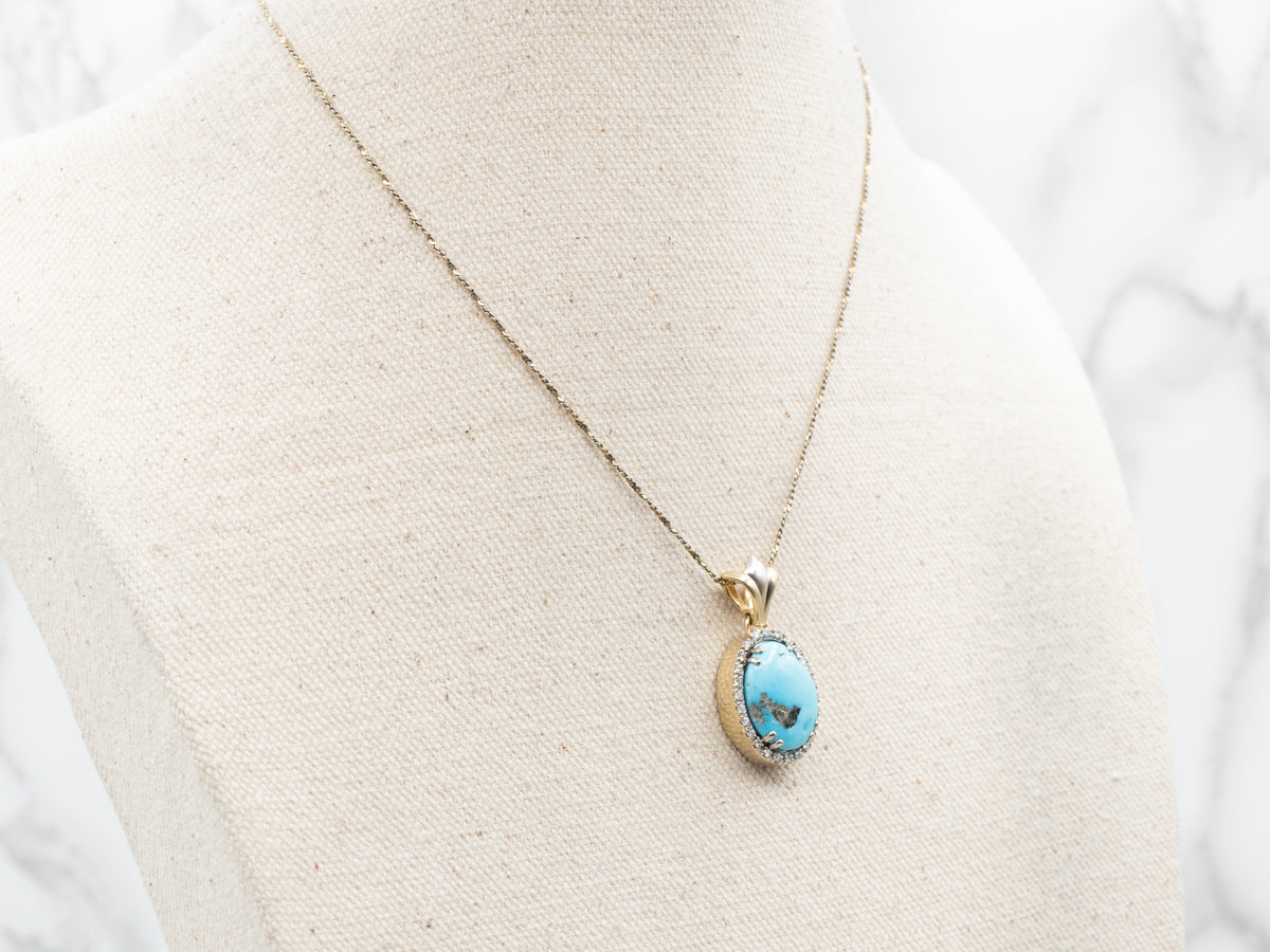 Turquoise and Diamond Halo Pendant