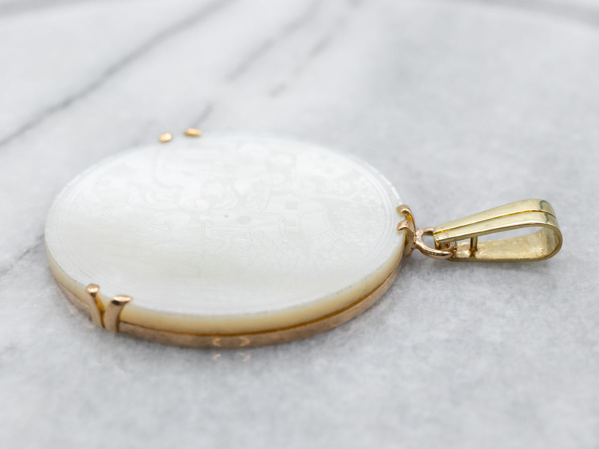 Carved Mother of Pearl Asian Pendant