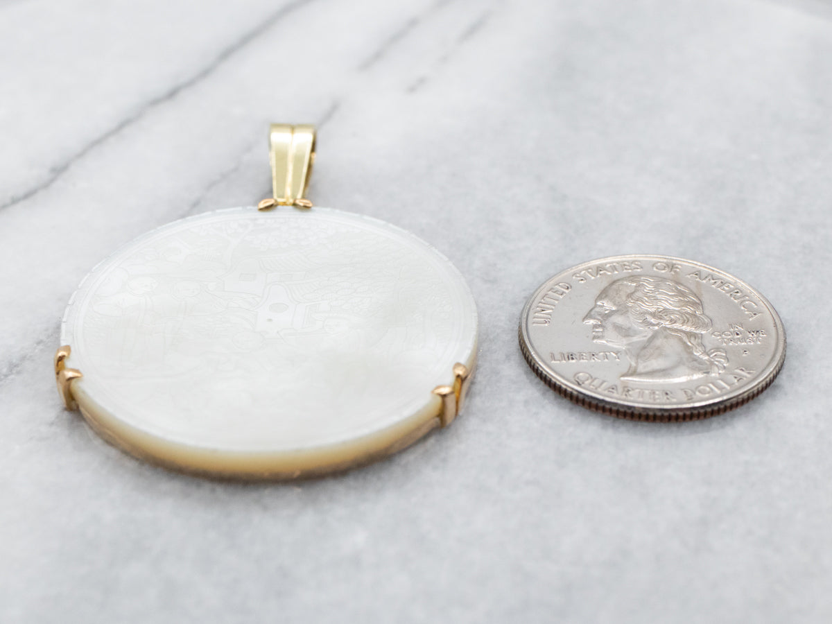 Carved Mother of Pearl Asian Pendant