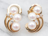 Mid Century Pearl and Diamond Stud Earrings