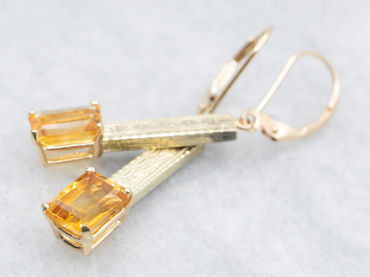 Citrine Gold Bar Drop Earrings