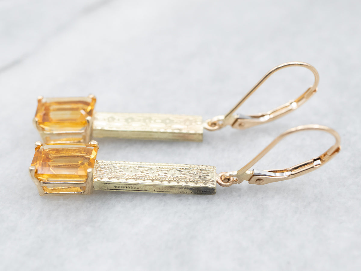 Citrine Gold Bar Drop Earrings
