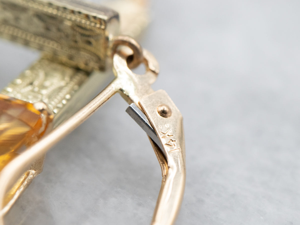 Citrine Gold Bar Drop Earrings