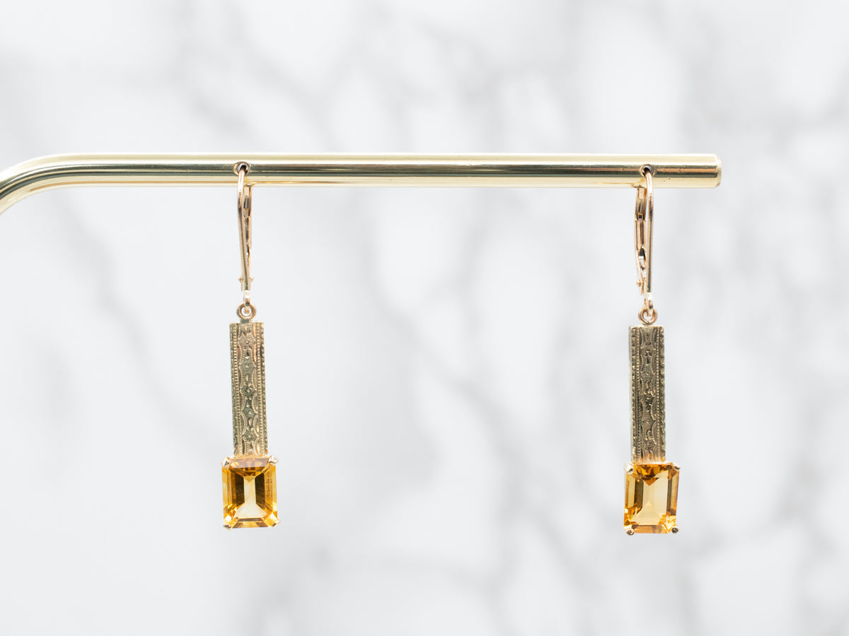Citrine Gold Bar Drop Earrings
