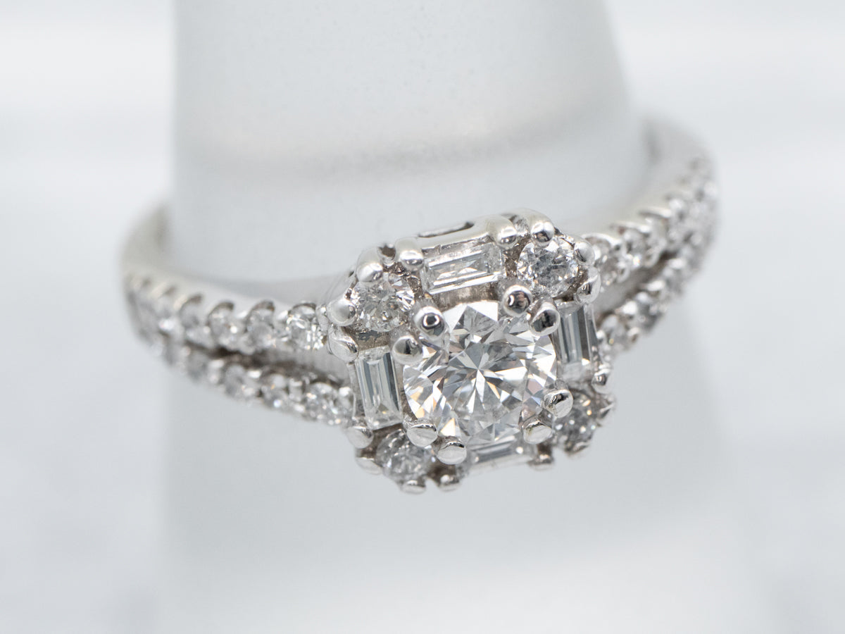 Modern Diamond Halo Engagement Ring