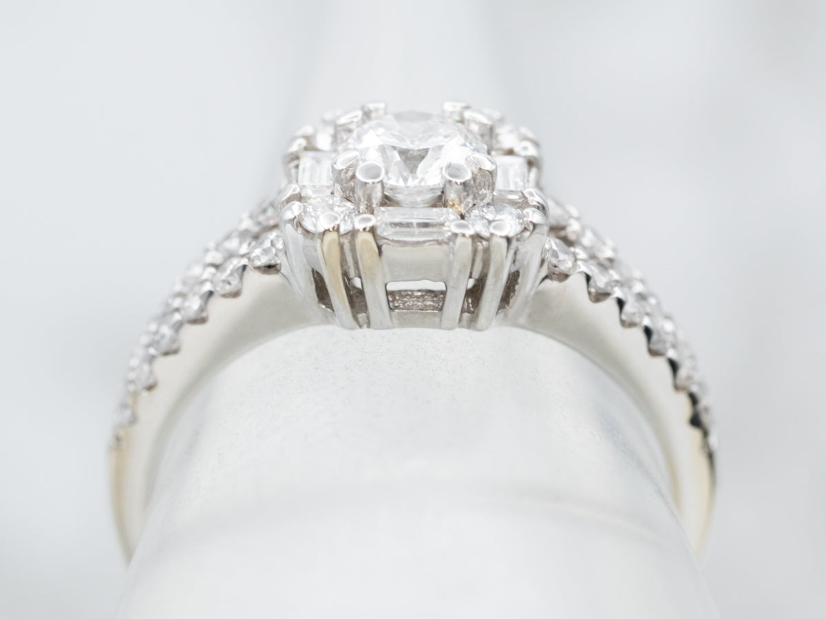 Modern Diamond Halo Engagement Ring