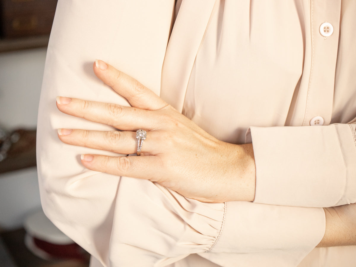 Modern Diamond Halo Engagement Ring