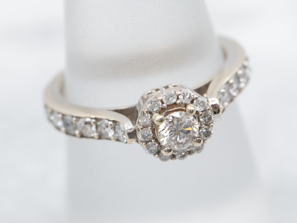 Modern Diamond Halo Engagement Ring