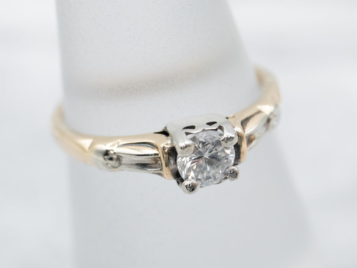 Retro Era Two Tone Gold Diamond Solitaire Engagement Ring
