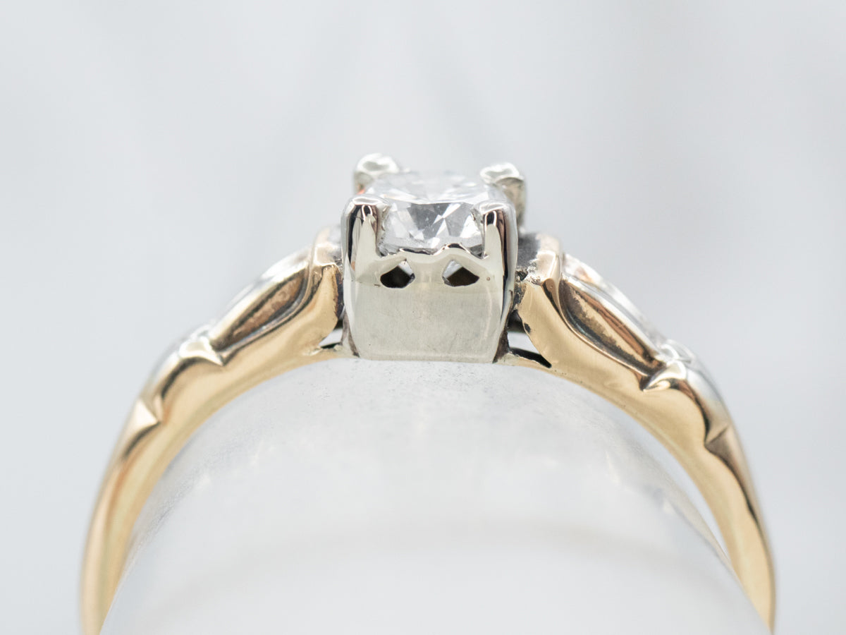 Retro Era Two Tone Gold Diamond Solitaire Engagement Ring