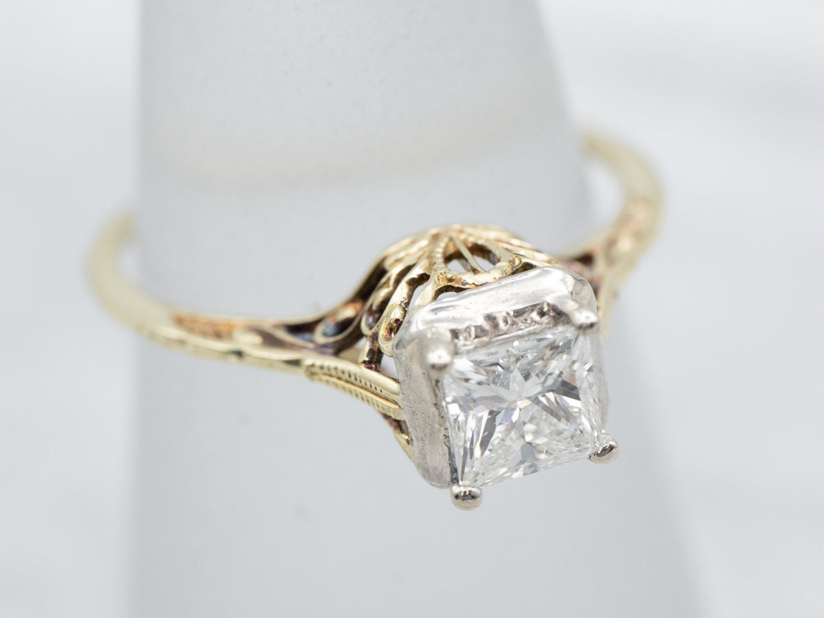 Princess Cut Diamond Art Deco Filigree Engagement Ring
