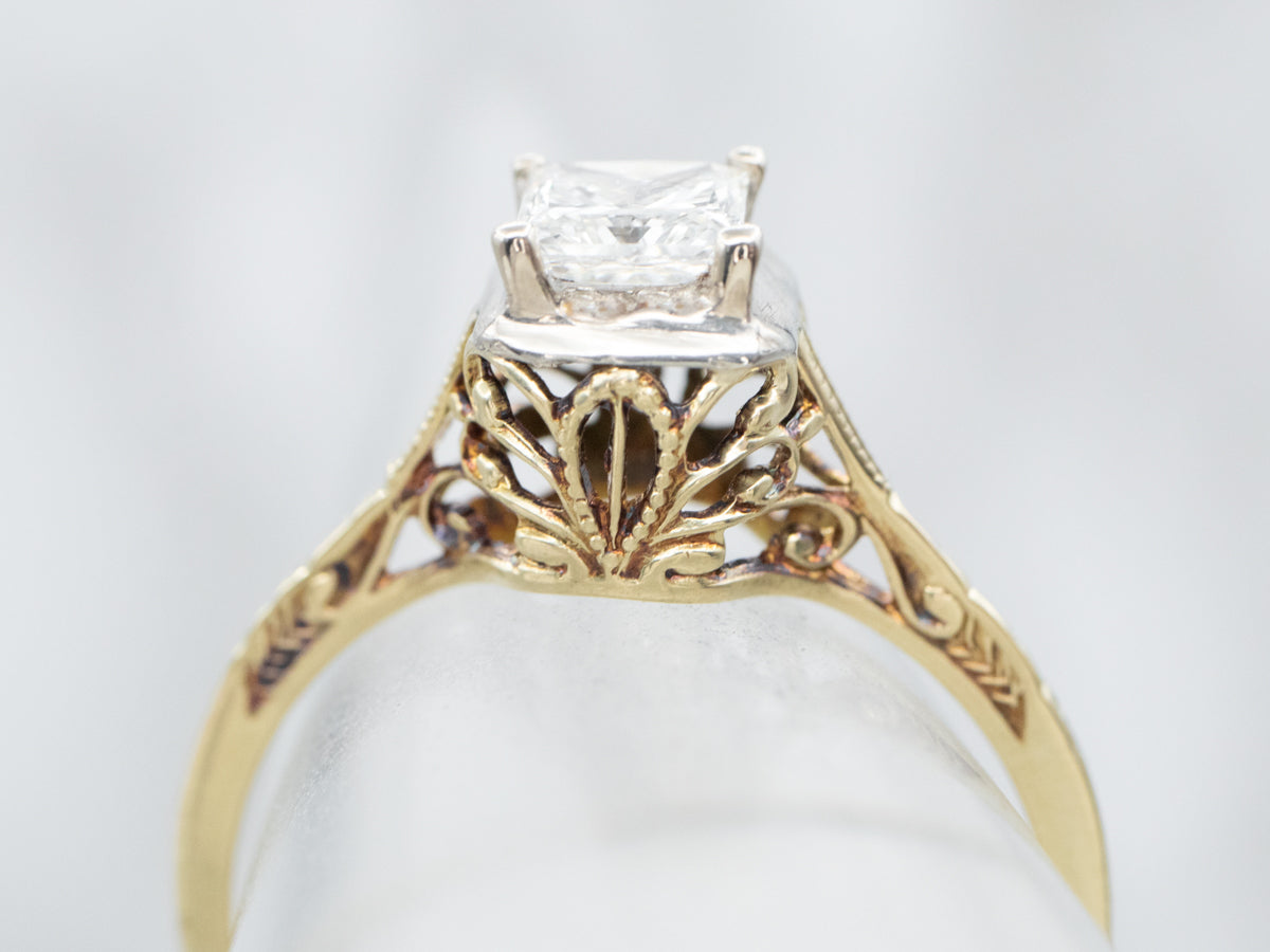 Princess Cut Diamond Art Deco Filigree Engagement Ring