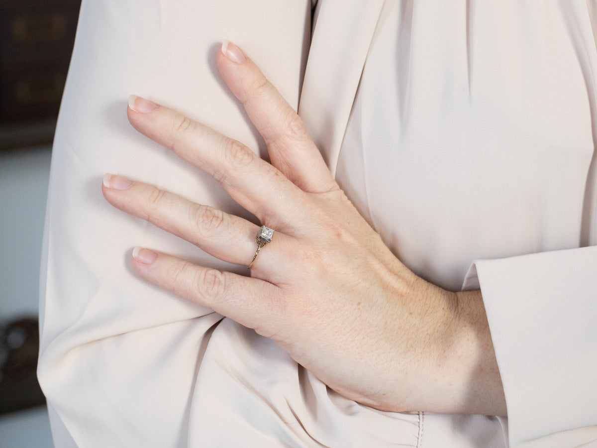 Princess Cut Diamond Art Deco Filigree Engagement Ring