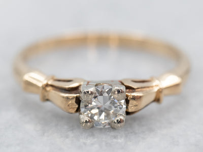 Retro Era Diamond Solitaire Engagement Ring in Two Tone Gold