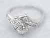 Platinum Retro Era Old Mine Cut Diamond Bypass Engagement Ring