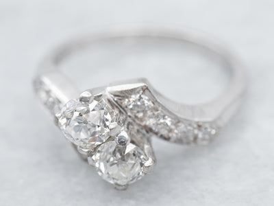 Platinum Retro Era Old Mine Cut Diamond Bypass Engagement Ring