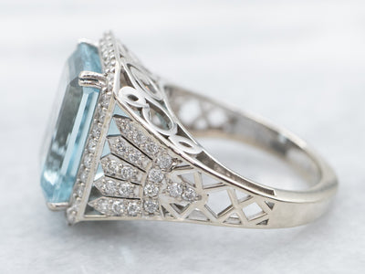 Bold Aquamarine and Diamond Cocktail Ring