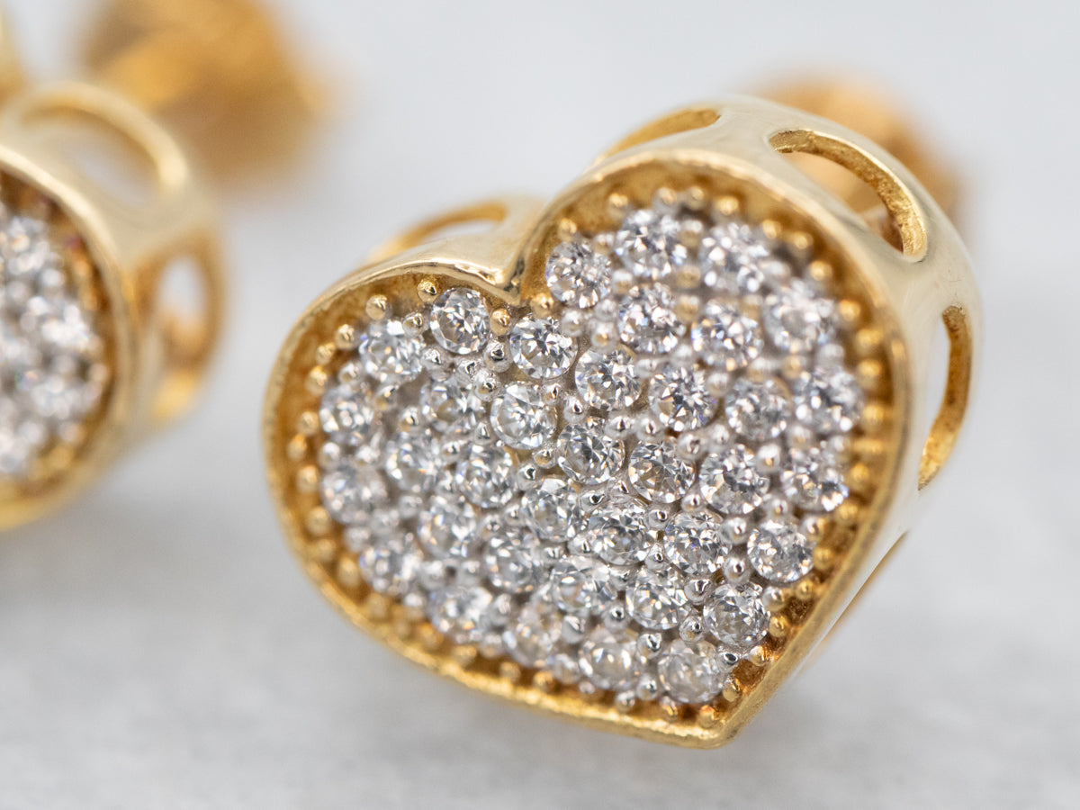 Sweet 18K-Gold Diamond Heart Earrings