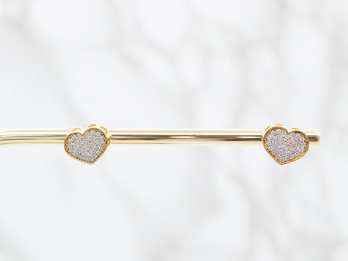 Sweet 18K-Gold Diamond Heart Earrings