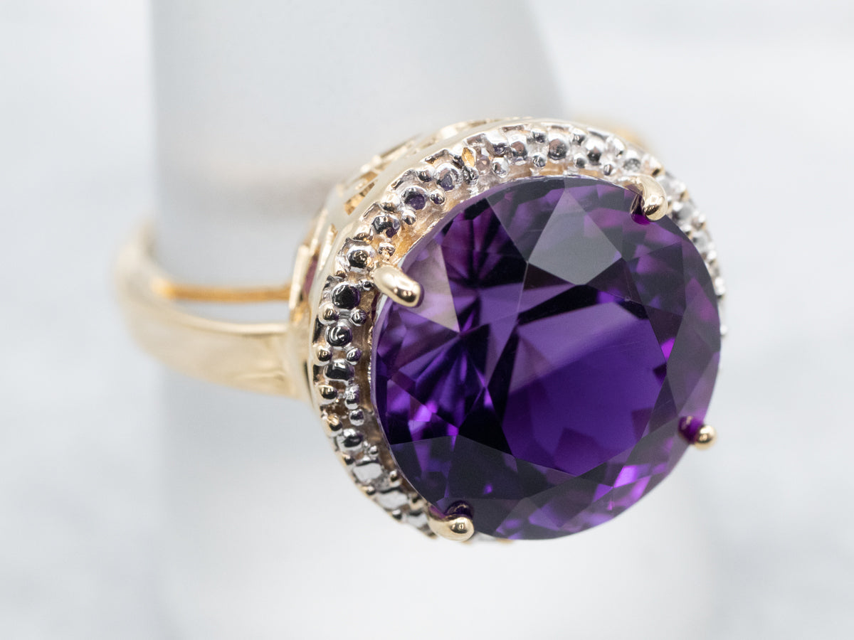 Two Tone Gold Amethyst Cocktail Ring
