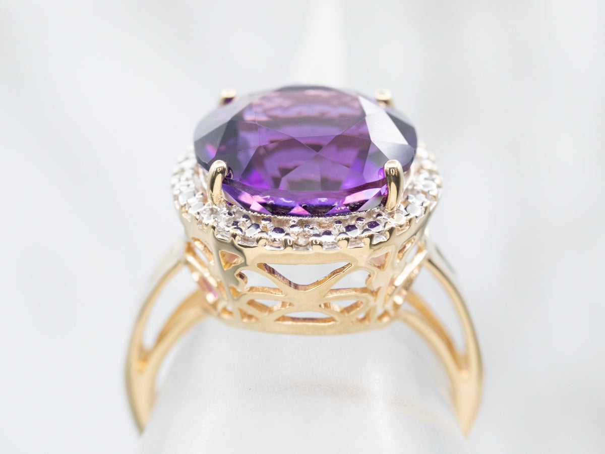 Two Tone Gold Amethyst Cocktail Ring