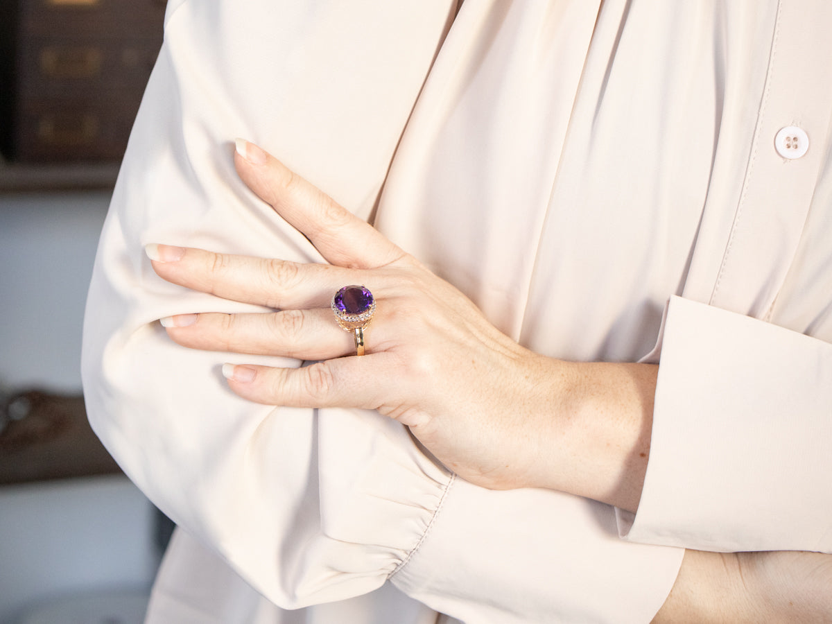 Two Tone Gold Amethyst Cocktail Ring
