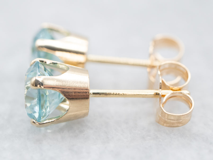 Gold Blue Zircon Stud Earrings