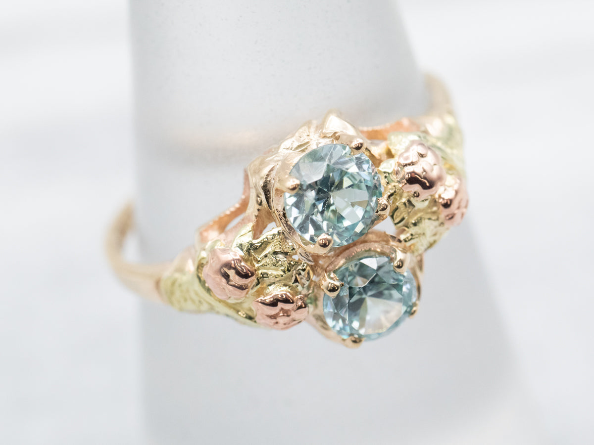 Lovely Botanical Blue Zircon Ring
