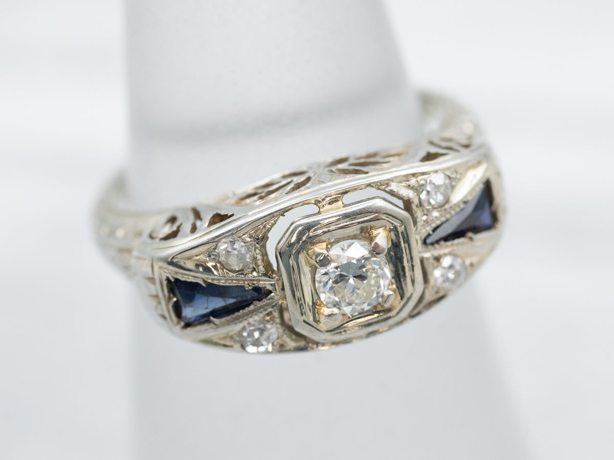 Floral Art Deco Diamond Engagement Ring