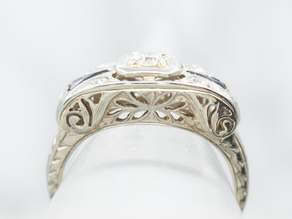 Floral Art Deco Diamond Engagement Ring