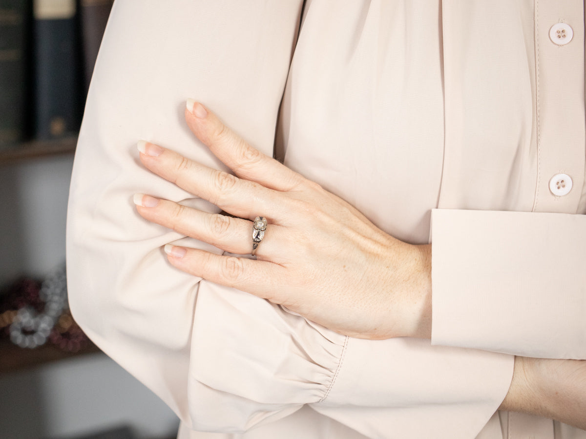 Floral Art Deco Diamond Engagement Ring