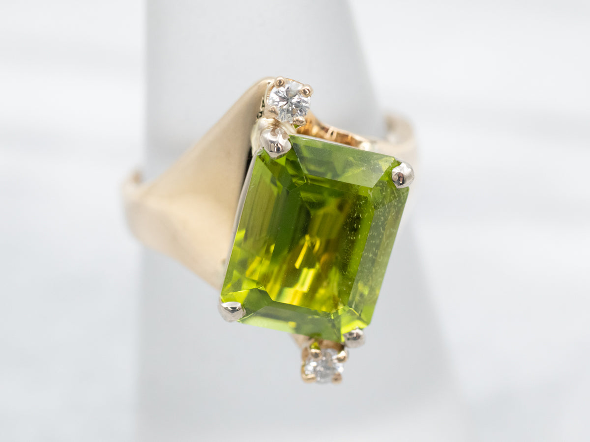 Modernist Peridot and Diamond Cocktail Ring