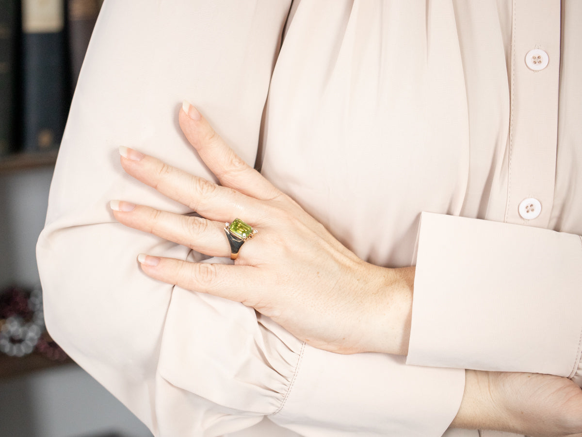 Modernist Peridot and Diamond Cocktail Ring