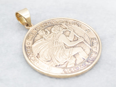 Large Gold Vintage Saint Christopher Medal Pendant