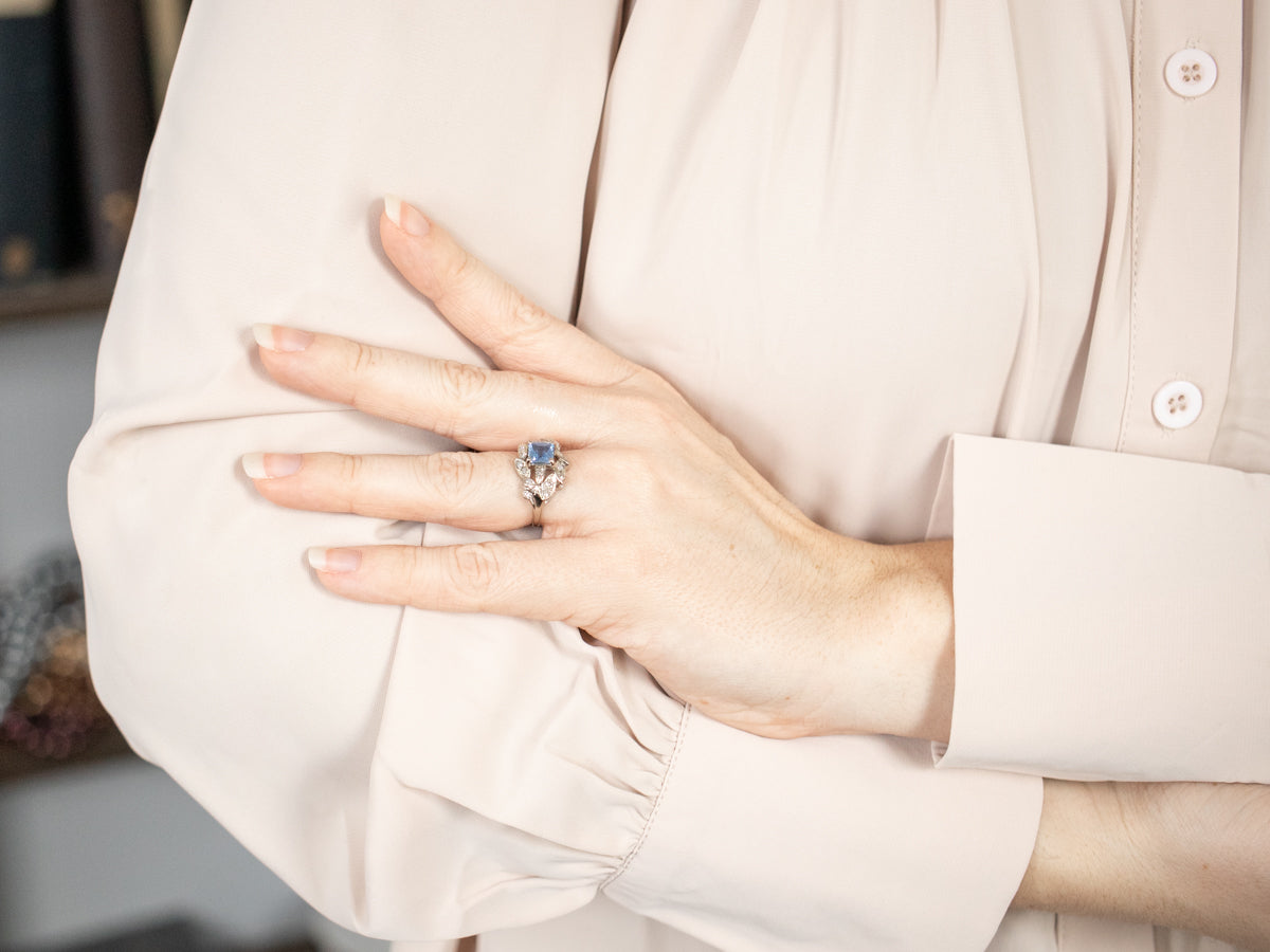 Sweet Retro Sapphire and Diamond Cocktail Ring