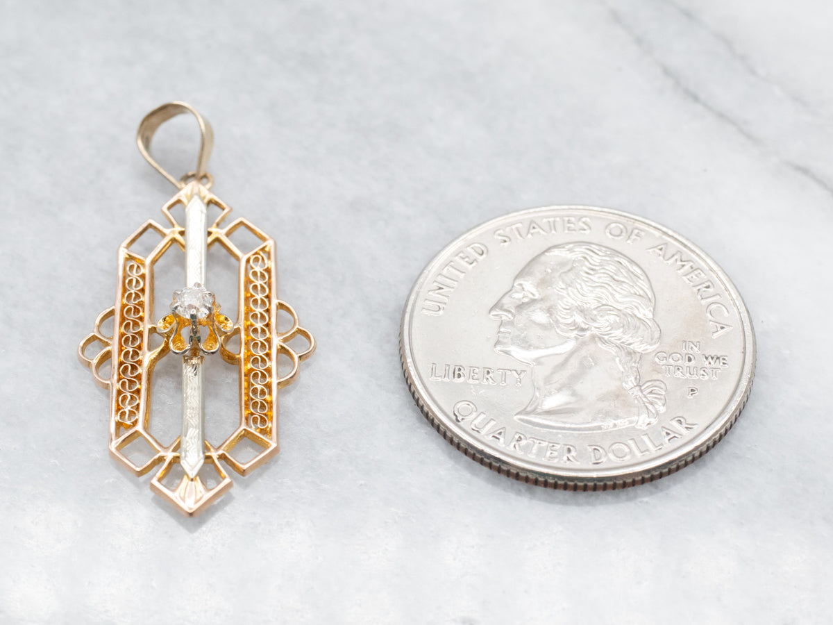 Gold Vintage Diamond Solitaire Lavalier Pendant