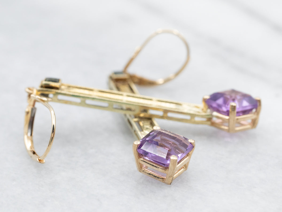 Vintage Amethyst and Green Tourmaline Drop Earrings