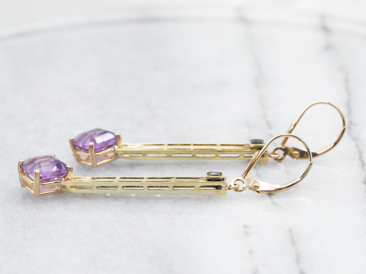 Vintage Amethyst and Green Tourmaline Drop Earrings