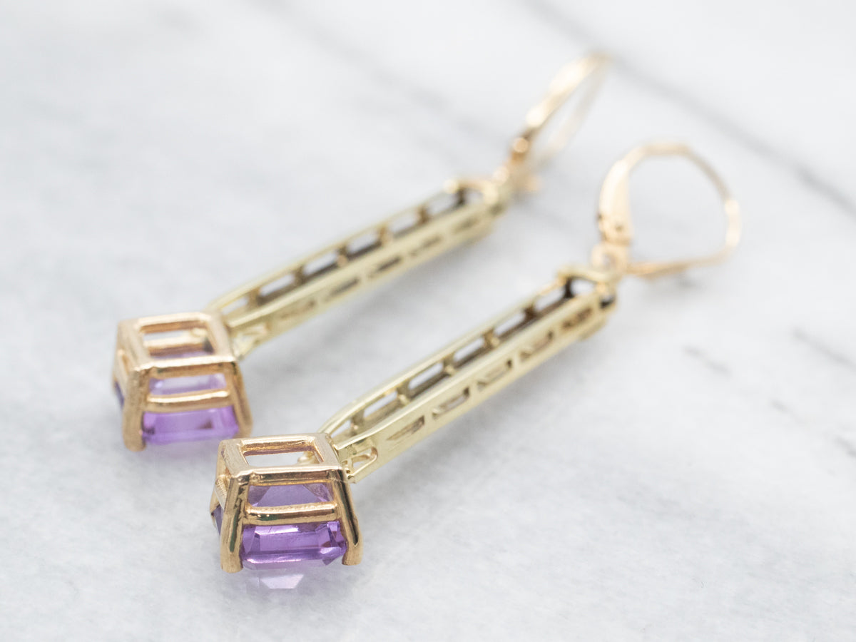 Vintage Amethyst and Green Tourmaline Drop Earrings