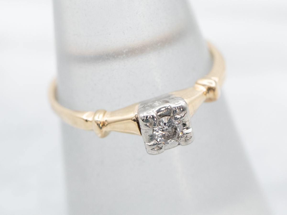 Retro Era European Cut Diamond Solitaire Engagement Ring