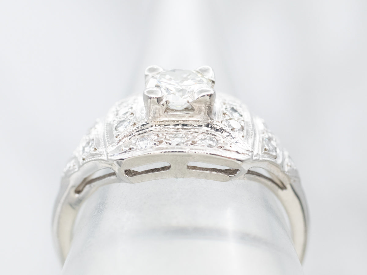 Modern Platinum Round Brilliant Diamond Halo Engagement Ring