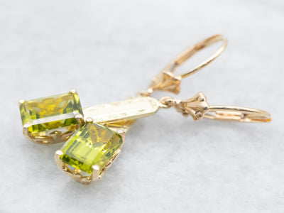 Peridot and Gold Bar Drop Earrings